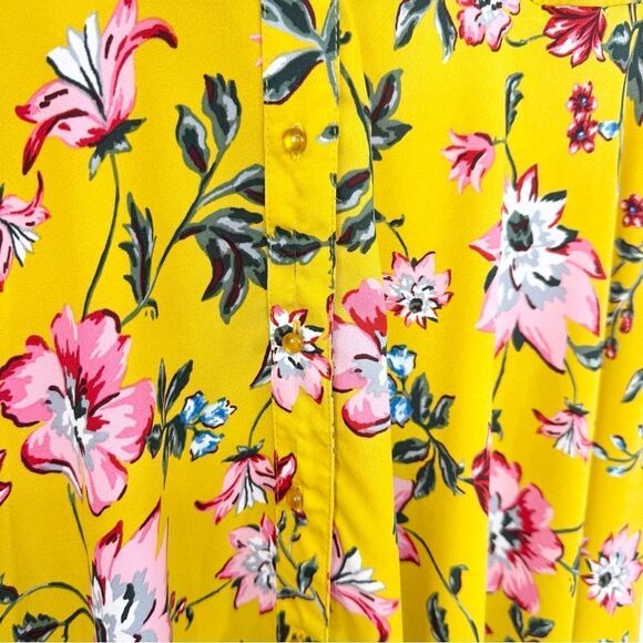 Nanette Lepore Yellow Pink Floral Pleat Chest A Line Sleeveless Shirt Dress - Picture 16 of 16